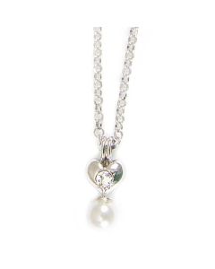 Necklace in silver with heart and white pearls