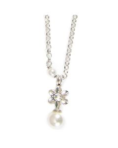 Necklace in silver with flower and white pearls