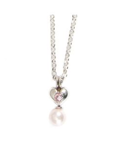 Necklace in silver with heart and pearls pink