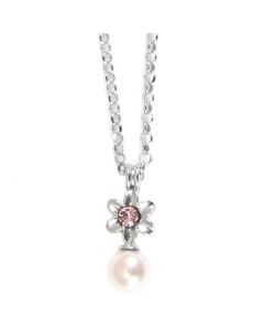 Necklace in silver with flower and pink pearls