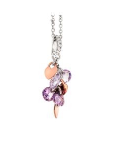Necklace in silver with charms rose and lavender zircons