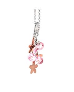 Necklace in silver with charms rose and rose zircons