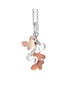 Necklace in silver with charms rose and white zircons
