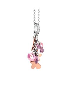 Necklace in silver with charms and zircons rose and lavender