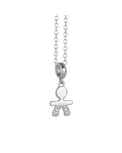 Rhodium plated necklace with stylized baby and zircons
