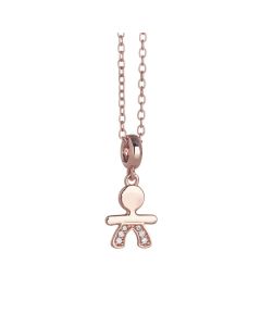 Pink necklace with stylized baby and zircons
