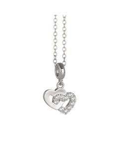 Rhodium plated necklace with hearts crossed and zircons
