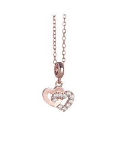 Necklace pink with hearts crossed and zircons