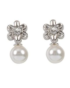 Earrings in the lobe with flower and Swarovski pearl