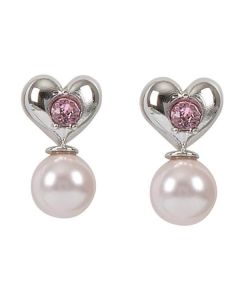 Earrings in the lobe with heart, Swarovski Crystal pink and pearl