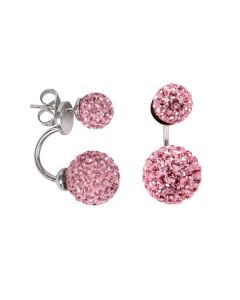 Asymmetric earrings with double boule rhinestone light rose