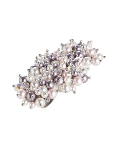 Anello doppio con bouquet di cristalli e perle Swarovski aurorora boreale, mauve, rosaline e white
