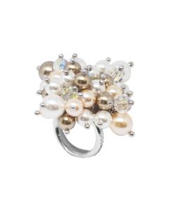 Ring with a bouquet of crystals and Swarovski beads aurorora boreal, bronze, peach and white
