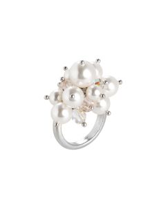 Ring with a bouquet of crystals and Swarovski beads silk, aurora borealis and white