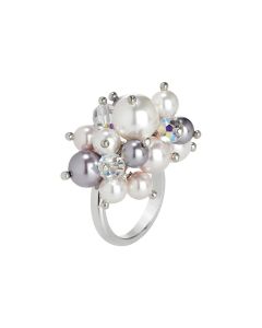 Ring with a bouquet of crystals and Swarovski beads aurora borealis, mauve, Rosaline and white