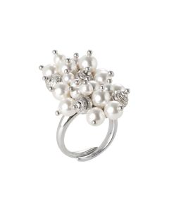 Anello con bouquet di perle Swarovski white e sfere diamantate