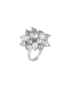 Anello con perle Swarovski bianche e light grey e cristalli 