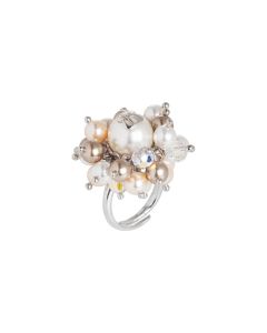 Anello con perle Swarovski bronze, peach, cream rose e bianche e cristalli