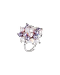 Anello con perle Swarovki mauve, rosaline e bianche e cristalli 