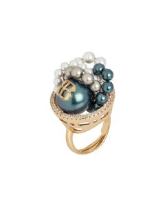 
Ring in yellow gold plated silver with cubic zirconia and Swarovski pearls