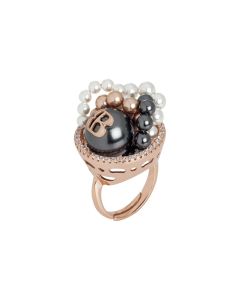 
Ring in rose gold-plated silver with cubic zirconia and Swarovski pearls