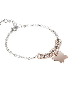 Bracelet bicolor with butterfly pendant gold plated pink