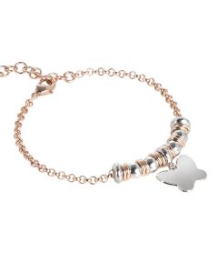 Bracelet bicolor with butterfly pendant rhodium plated
