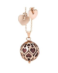 Necklace with pearl Swarovski bordeaux and perforated hearts