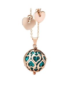 Necklace with boule rhinestone blue zircon and perforated hearts