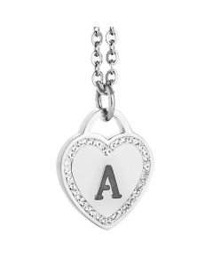 Rhodium plated necklace with heart and letter to the perforated