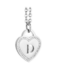 Rhodium plated necklace with heart and letter D perforated
