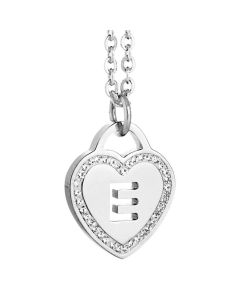 Rhodium plated necklace with heart and letter and perforated
