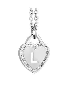 Rhodium plated necklace with heart and letter L perforated