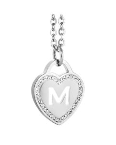 Rhodium plated necklace with heart and letter M perforated