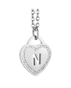Rhodium plated necklace with heart and the letter N perforated