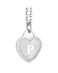 Rhodium plated necklace with heart and letter P perforated