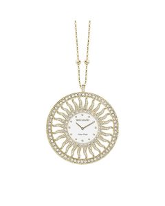 Necklace-clock in bronze plated yellow gold with Swarovski