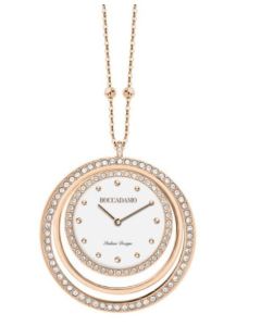 Necklace-clock in bronze plated pink gold with circles in Swarovski