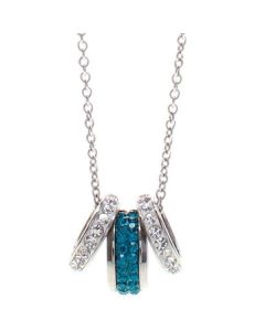 Necklace in steel with passing in pavÃ¨ of rhinestones and blue and white
