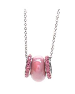 Necklace in steel with passing in pink ceramic and pavÃ¨ strass