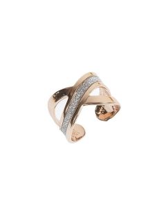 Band Ring Gold plated pink with tunnel and glitter