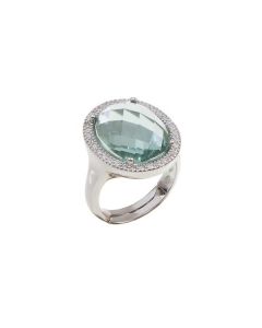 Ring cocktail with briolette crystal water green and zircons