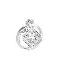 Ring with pendant cube and zircons