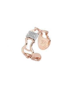 Plated ring pink gold with textures in low relief and node with zircons