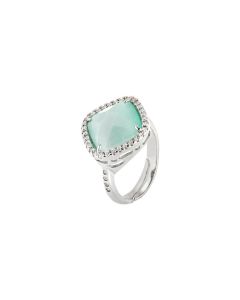 Ring with crystal briolette green mint and zircons