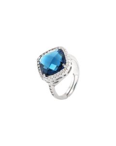 Ring with briolette crystal blue montana and zircons