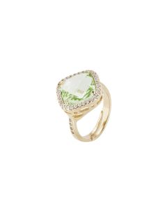 Ring with crystal chrysolite briolette and zircons