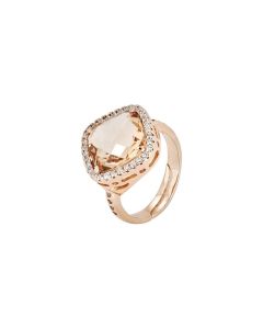 Ring with crystal briolette peach and zircons