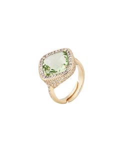 Ring with crystal chrysolite briolette pavèdi and zircons