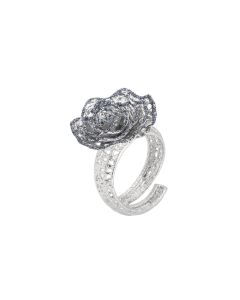 
Rhodium-plated ring with rose in black glitter